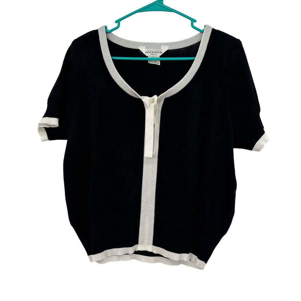 Exclusively Misook Size Large‎ Petites Short Sleeve Cardigan Sweater Black White